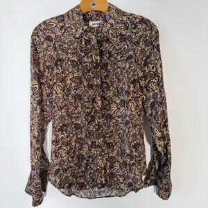 Zadig & Voltaire Tuska Satin Thorn Floral Button Down Shirt Ruffle Retro Boho S